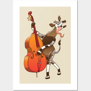 Cool okapi enthusiastically playing a double bass Posters and Art